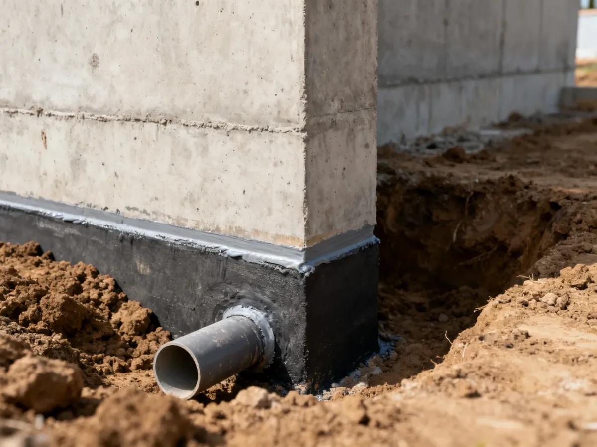 Połączenie izolacji poziomej i pionowej przy ścianie fundamentowej